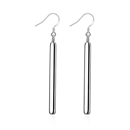 Product Cover Minimalist 925 Sterling Silver Plated Long Bar Dangle Drop Earrings for Women Elegant Dangling Hypoallergenic