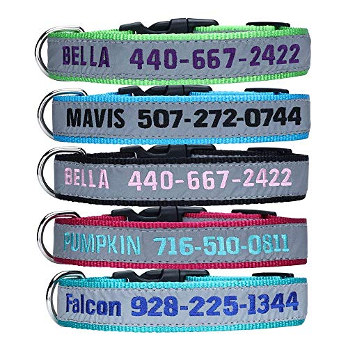 Product Cover LovelyDog Embroidered Personalized Dog ID Collar, 4 Adjustable Sizes: Extra-Small, Small, Medium, Large with Dog Name Phone#, Reflective Pet Pink Dog Collars for Boy & Girl Dogs, X XS M L XL