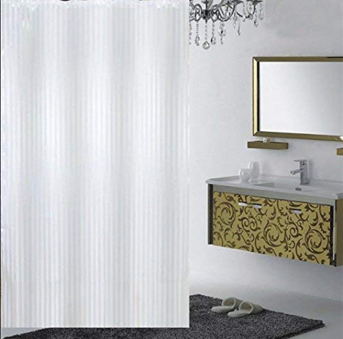 Product Cover Yellow WeavesTM PVC Self Stripes Plain Shower Curtain Set of 2 Pcs - 54 X 84 Inches (2, White)