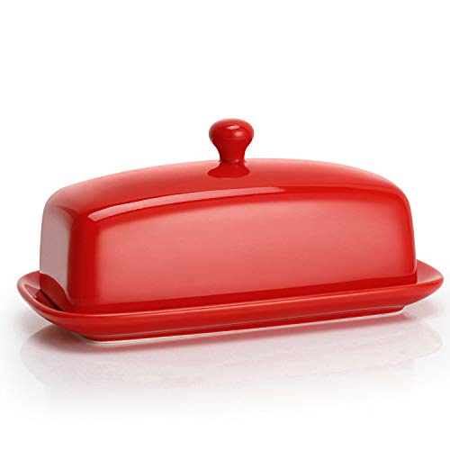 Product Cover Sweese 307.104 Porcelain Butter Dish with Lid, Perfect for East West Coast Butter, Red