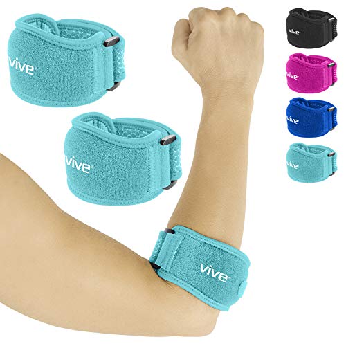 Product Cover Vive Tennis Elbow Brace (Pair) - Rheumatoid Arthritis Strap for Bursitis, Golfers, Lateral & Medial Epicondylitis, Tendinitis - Padded Compression Arm Support Band - Adjustable Forearm Pain Relief