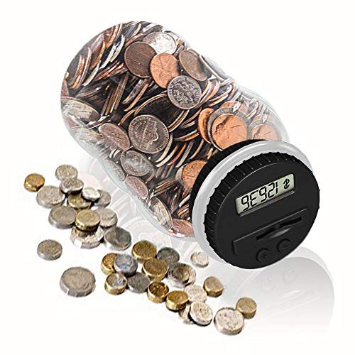 Product Cover Digital Coin Bank, HeQiao Clear LCD Piggy Bank Simple Auto Counting Large Money Box Coins Savings Jar for US Coins (Silver)