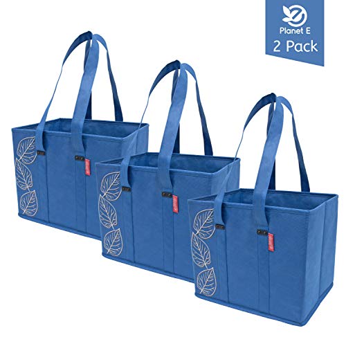 Product Cover Planet E Reusable Grocery Shopping Bags Large Collapsible Boxes With Reinforced Bottoms (Pack of 3, Navy)