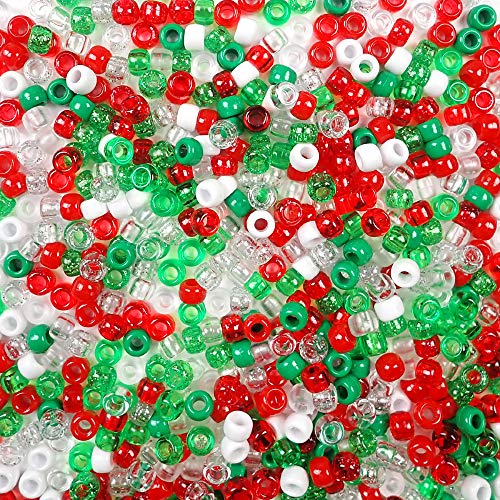 Product Cover Christmas Multicolor Mix Plastic Craft Pony Beads, 6 x 9mm, 1000 Beads