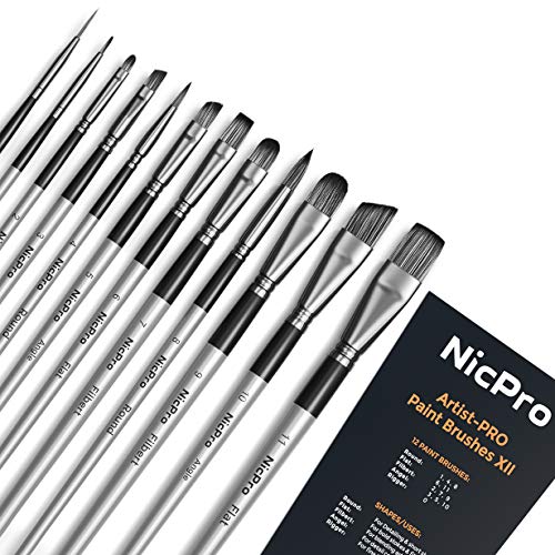 Product Cover Nicpro 12 PCS Paint Brushes Set, Artist Paint Brush for Acrylic Watercolor Gouache Oil Face and Body Craft Canvas Miniatures Painting Professional Art Paintbrushes