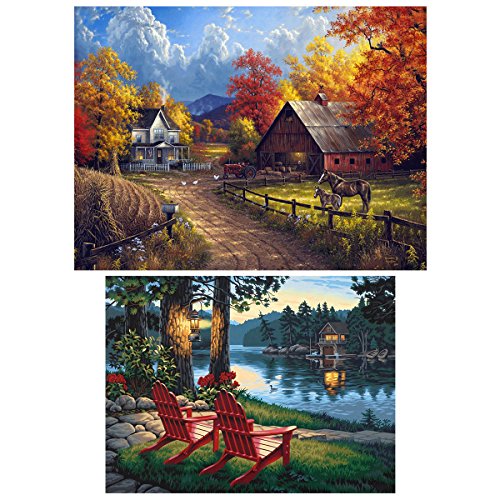 Product Cover INSANY 2 Pack DIY 5D Diamond Painting Kit, Full Diamond Embroidery Rhinestone Cross Stitch Arts Craft Supply for Home Decoration Village Farm（14X18inch/35X45CM Village River(12X16inch/30X40CM)