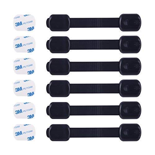 Product Cover CUTESAFETY Child Proof Safety Locks - Baby Proofing Cabinet Lock with 6 Extra 3M Adhesives - Adjustable Strap Latches to Cabinets,Drawers,Cupboard,Oven,Fridge,Closet Seat,Door,Window (Black, 6)