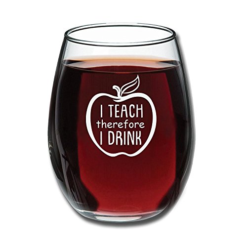 Product Cover I Teach Therefore I Drink - Funny Stemless Wine Glass 15 oz - Gift for Teacher or Professor - Great Gift for Teacher Appreciation