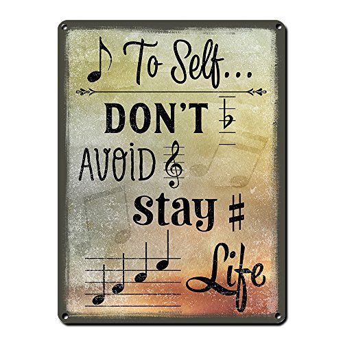 Product Cover Note to Self, 9 x 12 Inch Metal Sign, Music Themed Decor for Music Room or Studio Wall, Gifts for Musicians, Orchestra Conductors, Producers, Songwriters, Teachers, Composers and Singers, RK3038 9x12