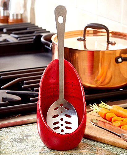 Product Cover Speckled Earthenware Spoon Rest for Kitchen Stoves - Barn Red