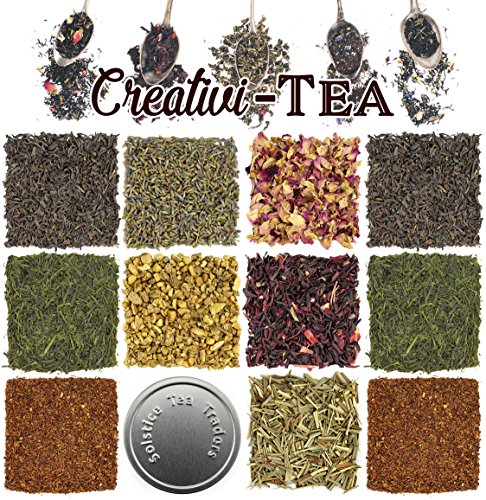 Product Cover Loose Leaf Tea Sampler Gift Set Assortment - Create Your Own Tea Blend Starter Kit w/ Sencha, Rooibos, China Black, & Ginger, Lavender, Rose, Lemongrass, Hibiscus Spices Approx 75+ Cups