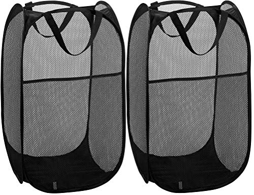 Product Cover Mesh Popup Laundry Hamper - Portable, Durable Handles, Collapsible for Storage and Easy to Open. Folding Pop-Up Clothes Hampers are Great for The Kids Room, College Dorm or Travel. (Black | Set of 2)