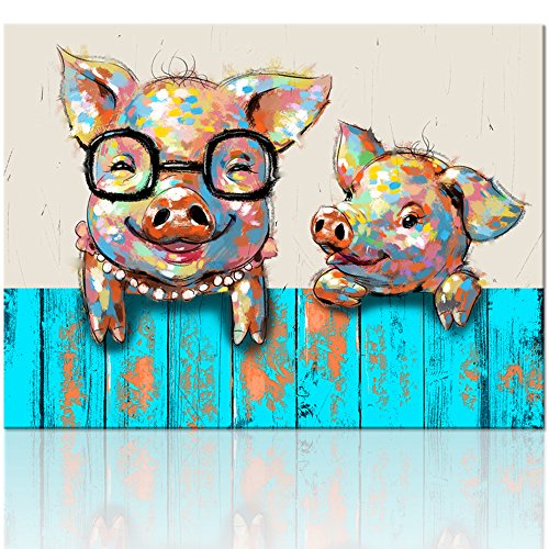 Product Cover Visual Art Decor Cartoon Animal Canvas Wall Art Lovely Funky Pigs Painting Prints with Frame Ready to Hang Modern Picture for Kid's Room Home Wall Decoration (24
