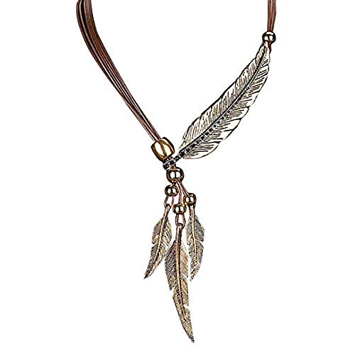 Product Cover Hmlai Fashion African Style Vintage Feather Necklace Sweater Chain Pendant Jewelry Gift for Women and Men (Brown)