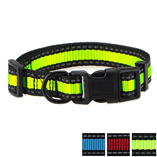 Product Cover Mile High Life Dog Collar | Reflective 3M Stripe with Nylon Band (Lime Green/Black, X-Small Neck 9