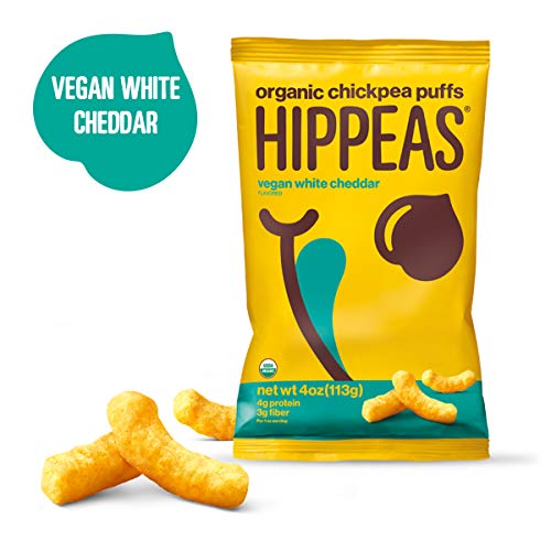 Product Cover HIPPEAS Organic Chickpea Puffs + Vegan White Cheddar | 4 ounce, 6 count | Vegan, Gluten-Free, Crunchy, Protein Snacks