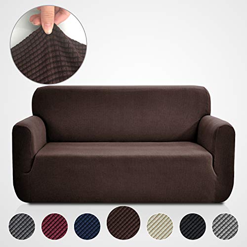 Product Cover Rose Home Fashion Stretch Couch Covers for 3 Cushion Couch-Couch 1-Piece Covers for Sofa-Sofa Covers for Living Room,Couch Covers for Dogs, Sofa Slipcover,Couch slipcover(Sofa: Chocolate)