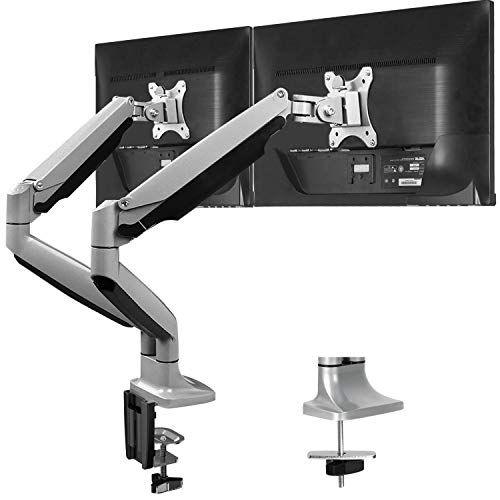 Product Cover HUANUO Dual Monitor Mount Stand - Aluminum Gas Spring Monitor Arm Desk Mount Full Motion Adjustable VESA Bracket for 2 13 to 32 Inch Computer Screen with Clamp, Grommet Base