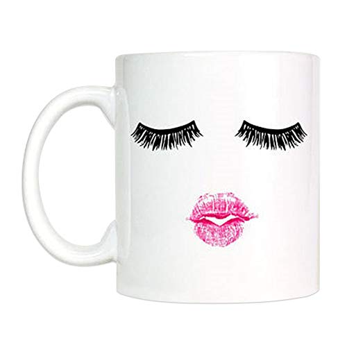Product Cover Lashes and Lipstick Coffee Mug, Cute Gift Women Eyelash Mug, Eyelashes Mug, Girly Gift for Sister, Cute Mug, Birthday Gift for Her, Ceramic Mug 11oz