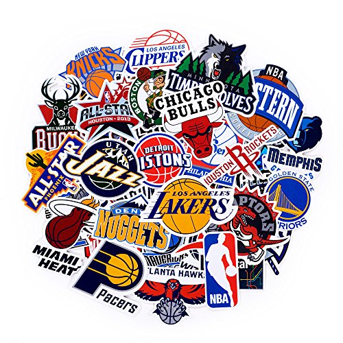 Product Cover NBA Team Stickers Set 43Pack All Teams Collection Sticker Decals Packs for Water Bottle Laptop Cellphone Skateboard Bicycle Motorcycle Car Bumper Luggage Travel Case. Etc (43pcs)