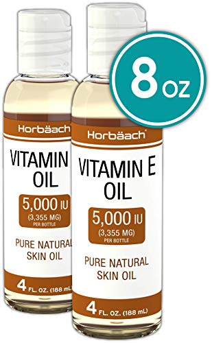 Product Cover 100% Natural Vitamin E Oil 5000 IU | 8 oz (2 x 4oz) | For Skin, Hair & Face | Vegetarian, Non-GMO, Gluten Free | By Horbaach