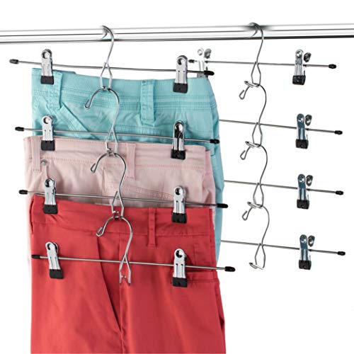Product Cover Heavy-Duty Add-On Metal Skirt Hangers with Clips 12 Pack, Multi Stackable Add on Metal Hangers, Adjustable Clip Pants Hanger, Skirt Hanger with Clips, Chrome Hook, Cascading Clip Hanger Jeans, Slacks