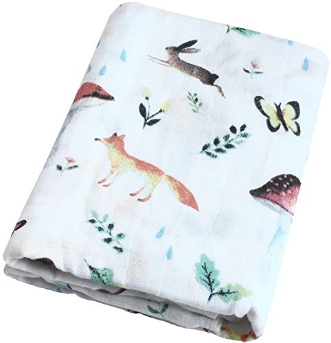 Product Cover Little Jump Swaddle Blankets Muslin - Woodland Blanket Large Size 47