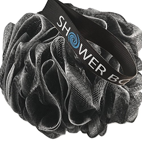 Product Cover Loofah Charcoal Bath Sponge XL 75g Set by Shower Bouquet: 4 Pack, Extra Large Mesh Pouf Soft Scrubber for Men and Women - Exfoliate with Big Black & White Gentle Cleanse in Beauty Bathing Accessories