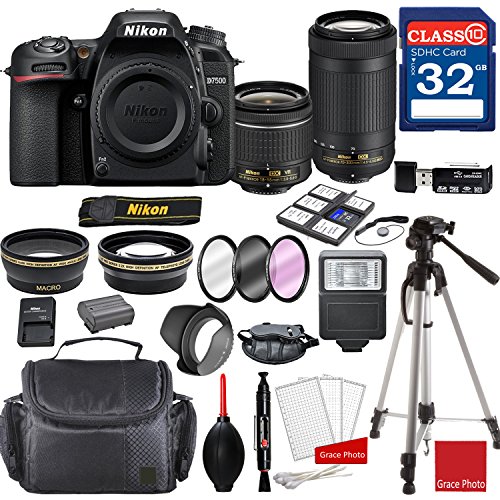 Product Cover Nikon D7500 DX-Format Digital SLR w/AF-P DX NIKKOR 18-55mm f/3.5-5.6G VR Lens & AF-P DX 70-300mm f/4.5-6.3G ED Lens + Professional Accessory Bundle