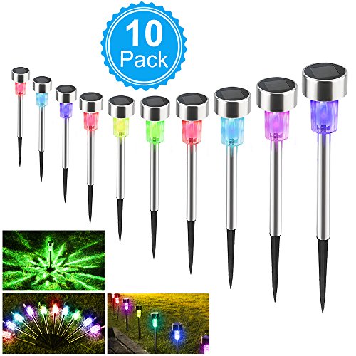 Product Cover AUSHEN Solar Garden Lights Color Waterproof Landscape Pathway Walkway Lights Stainless Steel LED Outdoor Solar Lights (10 Pack)