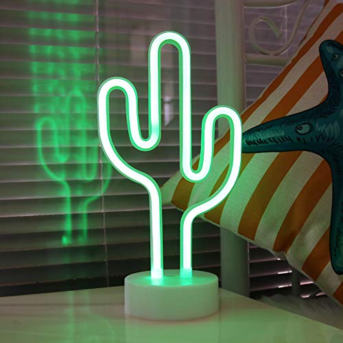 Product Cover Cactus Neon Signs, LED Neon Light Sign with Holder Base for Party Supplies Girls Room Decoration Accessory for Luau Summer Party Table Decoration Children Kids Gifts (Cactus with Holder)