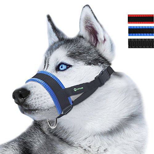 Product Cover Lepark Nylon Dog Muzzle for Small,Medium,Large Dogs Prevent from Biting,Barking and Chewing,Adjustable Loop(XL/Blue)