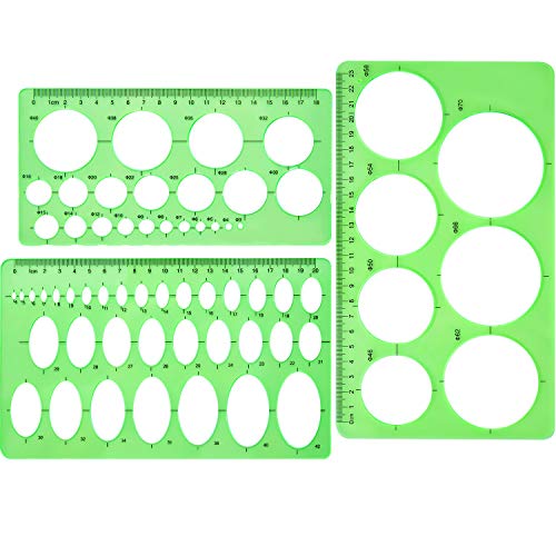 Product Cover Hestya Circle Template 3 Pieces Plastic Circle and Oval Templates Measuring Templates Rulers Digital Drawing for Office and School Building Formwork Drawings Templates (Clear Green)