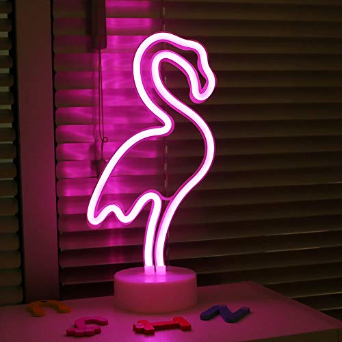 Product Cover Flamingo Neon Signs, LED Neon Light Sign with Holder Base for Party Supplies Girls Room Decoration Accessory for Luau Summer Party Table Decoration Children Kids Gifts (Flamingo with holder)