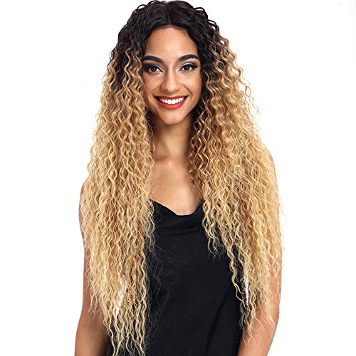 Product Cover Joedir Lace Front Wigs Ombre Blonde 28'' Long Small Curly Wavy Synthetic Wigs For Black Women 130% Density Wigs(TAT6/27/24E)