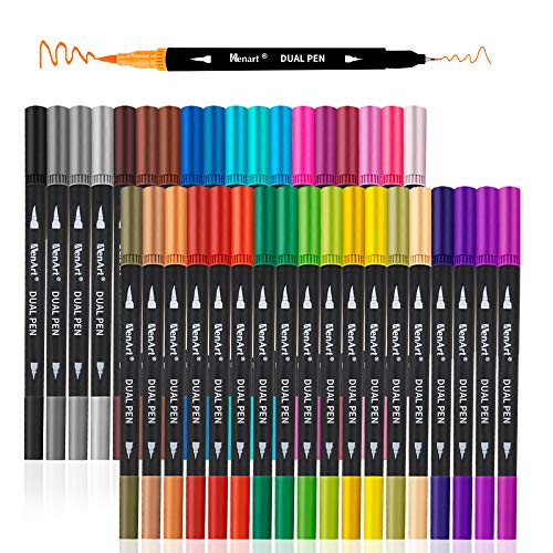 Product Cover Dual Markers Brush Pen, Colored Pen Fine Point Art Marker & Brush Highlighter Pen for Hand Lettering Sketching Note Taking Writing Planner Art Supplier(36 Colors Pen Set)