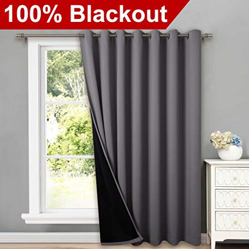 Product Cover NICETOWN Total Shade Patio Door Curtain, Heavy-Duty Full Light Shading Sliding Door Drape Room Divider Curtain, Vertical Blinds for Window（1 Panels, 100 inches Wide x 84 inches Long, Gray