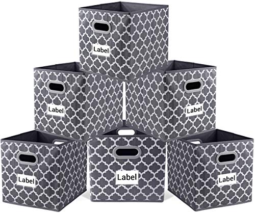 Product Cover homyfort Foldable Storage Cube Bins 11x11 inches, Fabric Storage Bin Baskets Box Organizer with Labels and Dual Plastic Handles for Shelf Closet, Nursery, Set of 6 (Grey