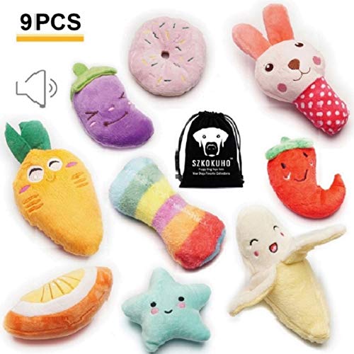 Product Cover SZKOKUHO 9 Pack Puppy Squeaky Plush Dog Toys Set for Small Dogs to Bite Anytime,Variety Colors& Categories