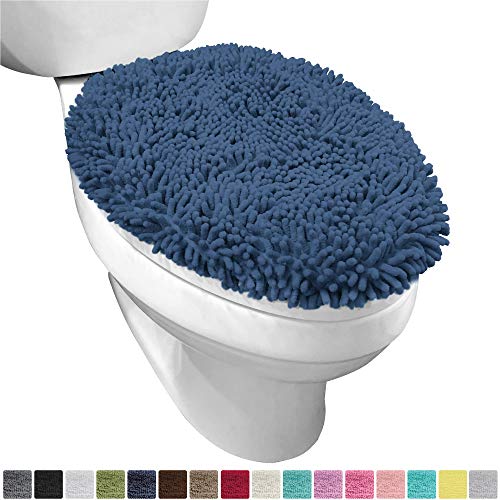 Product Cover Gorilla Grip Original Shag Chenille Bathroom Toilet Lid Cover, 19.5 x 18.5 Inches Large Size, Machine Washable, Ultra Soft Plush Fabric Covers, Fits Most Size Toilet Lids for Bathroom, Navy Blue