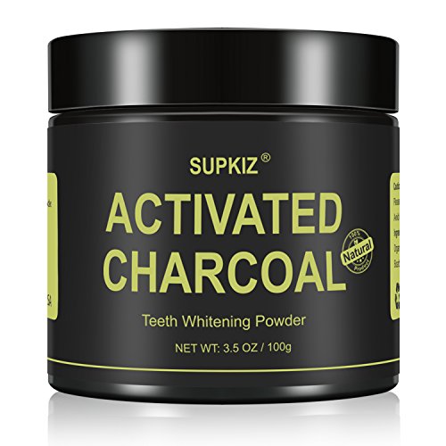 Product Cover SUPKIZ Teeth Whitening Activated Charcoal Powder Natural Teeth Whitener with Organic Coconut Shell and Food Grade Formula, Made in USA (3.5oz).
