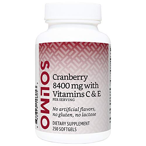 Product Cover Amazon Brand - Solimo Cranberry with Vitamins C & E, Cranberry Fruit Extract Concentrate 168mg, 250 Softgels, 2 Softgels per Serving (Packaging may vary)