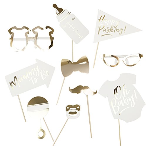 Product Cover Ginger Ray OB-122 Gold Foiled Baby Shower Photo Booth Props Alternative Game Pack (10Piece)