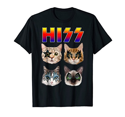 Product Cover Hiss Funny Cats Kittens Rock Rockin T-shirt Gift Tee Pun
