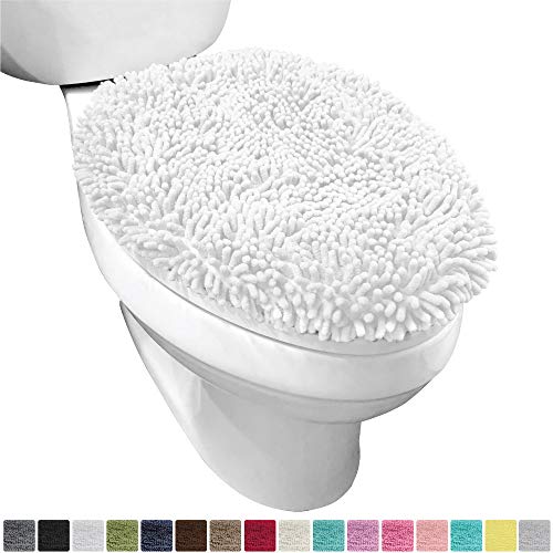 Product Cover Gorilla Grip Original Shag Chenille Bathroom Toilet Lid Cover, 19.5 x 18.5 Inches Large Size, Machine Washable, Ultra Soft Plush Fabric Covers, Fits Most Size Toilet Lids for Bathroom, White