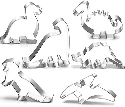 Product Cover Dinosaur Cookie Cutter Set-3 Inches-6 Piece-Stegosaurus, T-Rex, Brontosaurus, Camarasaurus, Pterosaur, Baby Dinosaur Cookie Cutters molds for Kids Birthday Party Supplies Favors