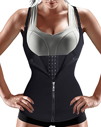 Product Cover Nebility Women Waist Trainer Corset Zipper Vest Body Shaper Cincher Tank Top with Adjustable Straps (M, Black)