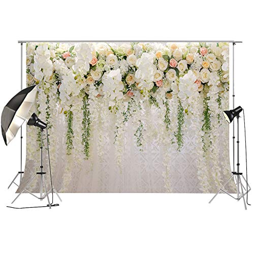 Product Cover Bridal Shower Large Thin Vinyl Wedding Floral Wall Backdrop PC Print White and Green Wisteria Rose Flowers Dessert Table Photo Booth for Photography XT-6749