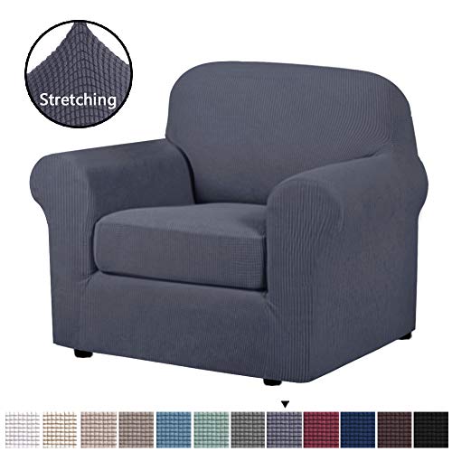Product Cover H.VERSAILTEX 2 Piece T Cushion Chair Cover Stretch Furniture Cover/Armchair Protector for Chair Width Up to 48 Inches, High Spandex Lycra Stylish Slipcover Machine Washable (Chair, Gray)
