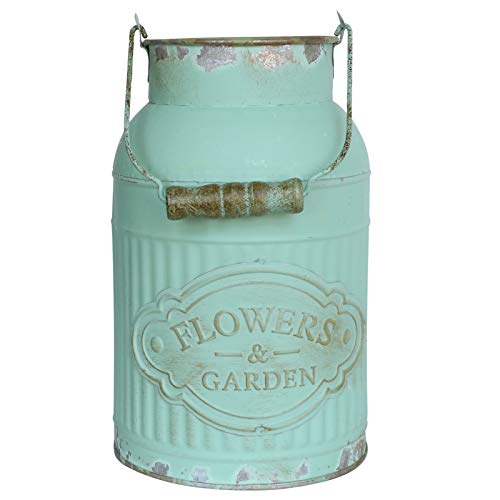 Product Cover APSOOSELL Green Metal Flower Vase Round Galvanized Bucket Pot Planter Rustic Container Farmhouse Decor Kitchen Bathroom
